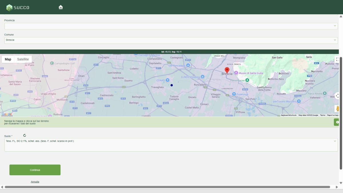 Inizialmente &egrave; necessario geolocalizzare il campo
